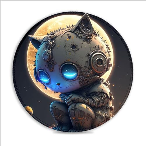 Tapis Souris Space Mechanical Cat (11 8 Pouces) Tapis Souris Rond Tapis Souris Jeu en Tissu Tapis Souris Bureau en Fibre Superfine Compatible avec Les Souris Laser et optiques