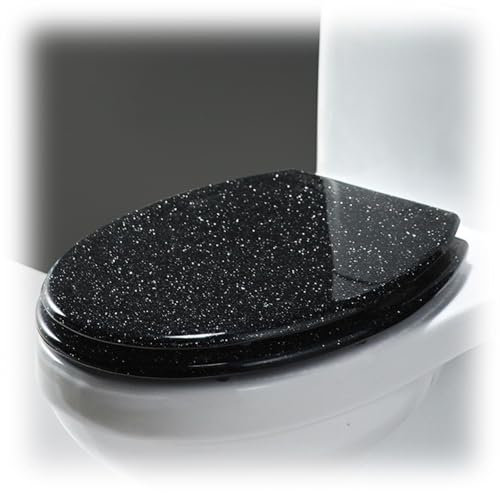 Sparkling Black Glitter Toilet Seat with Soft Close Quick Release and Adjustable Stainless Steel Hinge Easy to Install and Clean