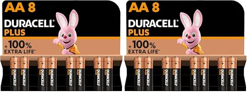 Batterie Duracell Plus AA (pacco da 16) - Pile Alcaline 1.5V - Fino al 100% di extra durata - Affidabilità per i dispositivi a uso quotidiano - 0% plastica - 10 anni di conservazione - LR6 MN1500