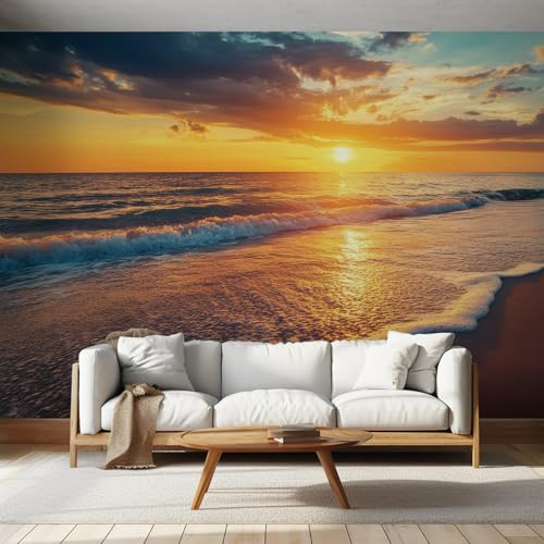 Photo Wallpaper Sunset Sea Beach Ocean, Wall Mural Natural Seascape, Decor Poster Picture Design Murals Wall Art, for Living Room Bedroom 200x140cm