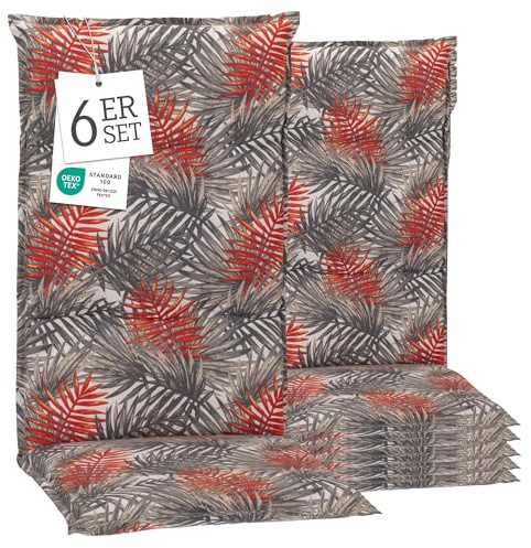 Beo® Barcelona Hochlehner Gartenstuhlauflagen | 6er Set | Waschbar & Atmungsaktiv | UV-beständig | Made in EU | Öko-Tex Standard | Polsterauflagen für Komfort im Garten