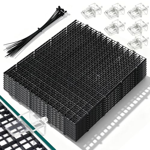 Zinueen Set di protezioni salto per acquario, 8 pezzi, 30 x 30 cm, divisorio per acquario, con 6 supporti e 20 fascette per cavi, griglia in plastica, copertura per acquario, accessorio per acquario