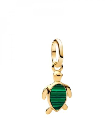 Pandora ME 763823C01 Mini breloque en forme de tortue verte avec malachite et argent sterling plaqué or 14 carats Compatible avec les pendentifs Me and Moments, 2,1x13,3x7,7 mm, Argent sterling