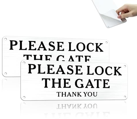 SINMAO Please Lock The Gate Thank You Sign 3.5x9.8 inches Metal Aluminum Silver x2 pack