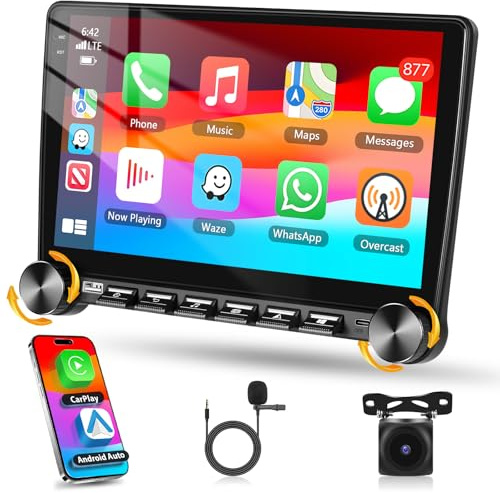 4GB+64GB Motorsi Doppio Din Carplay Autoradio con Type-C, 10 Pollici IPS 2 Din Bluetooth Auto Stereo con Schermo, Android Auto, GPS, WiFi, DSP, Mirror Link, FM/RDS Radio, EQ + Backup Telecamera