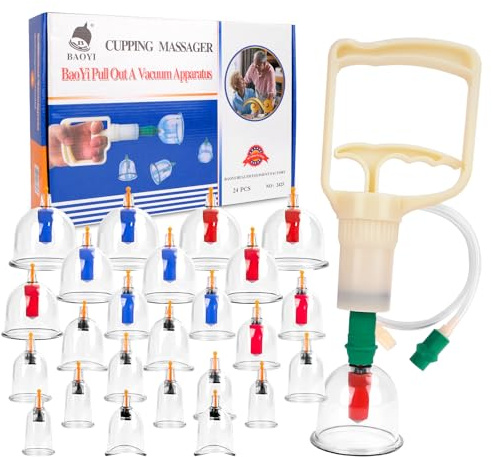 PlsMupn Set Coppettazione con 24 Coppette Massaggio per Cupping Therapy, Vacuum Terapia, Ventosa per Sollievo dai Dolori Muscolari e Trattamento Cellulite