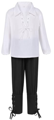 2025 Conjunto Medieval para Niños Camisa Pantalones Tobillos Disfraz de Halloween para Niños Camisetas y Pantalones de Jacobita Escocés Camisa 128, Negro , 4-6 años