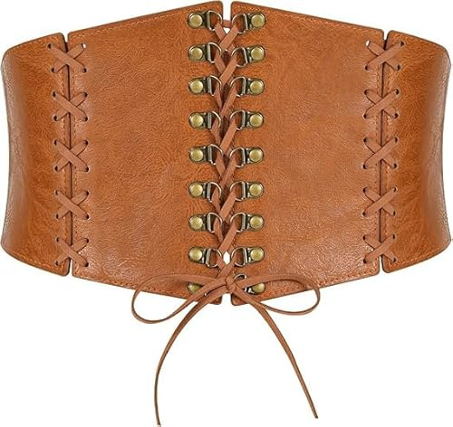WERFORU Ceinture Corset Large pour Femme Corset Vintage Femme Ceinture Lacée à Nouer Waspie pour Robes,Tenues Médiévales et Steampunk