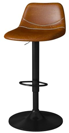 FXLUHAY Silla Alta giratoria de Bar, Taburete de Bar for Isla de Cocina con Respaldo de Cuero Tipo Silla de Montar y reposapiés de Acero al Carbono, Ajustable de 57 a 78 cm