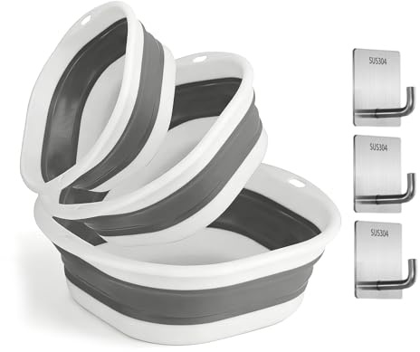 Faltbare Waschschüssel, 3 STK Tragbares Spülschüssel Faltbar Mit Edelstahlhaken, 3 Größen Klappbar Waschwanne Tragbarer Faltschüssel für Hause Küche Camping