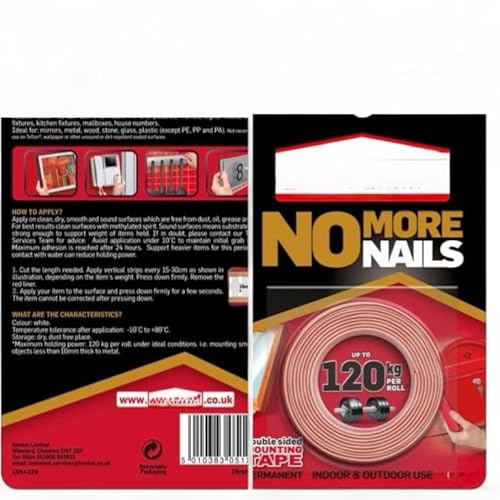 DECK INN ® UK Made No More Nail outdoor Double Sided Mounting Tape up to 120 KG Clear Heavy Duty Waterproof Tape for Brick Glass Metal Plastics Quick & Easy No Screws Nails NO Glue Needed Permanent