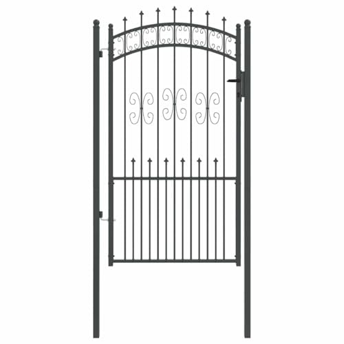 vidaXL Zauntor mit Speer-Top KAMPEN 103 x 175 cm Stahl Grau, Garten & Terrasse, traditionelle Zauntür, Sicherheit für draußen, Eingang zur Terrasse, rustikaler Charme