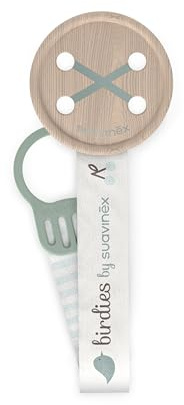 Suavinex, Portaciuccio in Tela per Neonati, Nastro con Decoro su due lati, Catena Ciuccio Neonato, Clip con Pinza. Per bambini +0 mesi, adatto per neonati, Birdies, verde