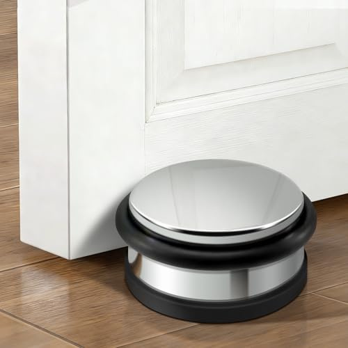 Door Stopper, 1.2kg Weighted Door Stop, Heavy Duty Floor Mounted Door Stops with Rubber Bumper, Metal Polished Chrome Doorstop for Indoors Outdoor