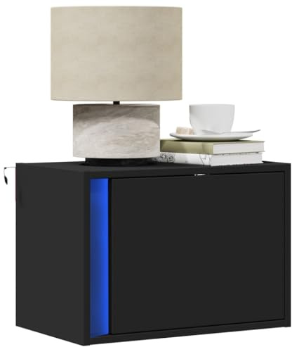 QZZCED Comodino da parete con luci LED RGB, cassetto di stoccaggio, legno di ingegneria stabile, risparmio di spazio, controllo personalizzabile, modalità e luminosità, ideale