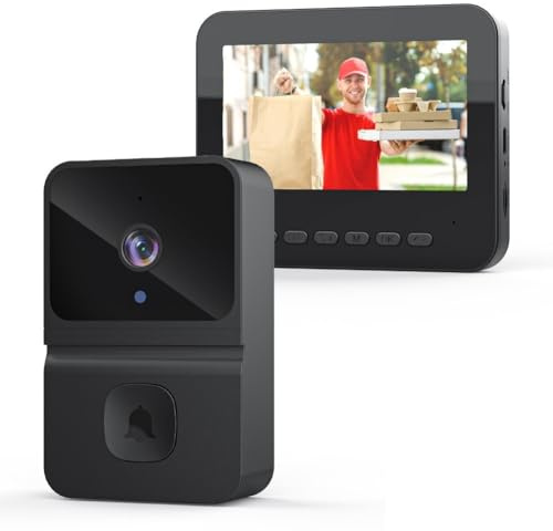 Gettimore Two-Way Video Intercom Doorbell with 43 Inch IPS Display, 85�� Wide-Angle Lens, 300mAh Battery, No App Required for Immediate Notifications, Compatible with Indoor Unit, Black