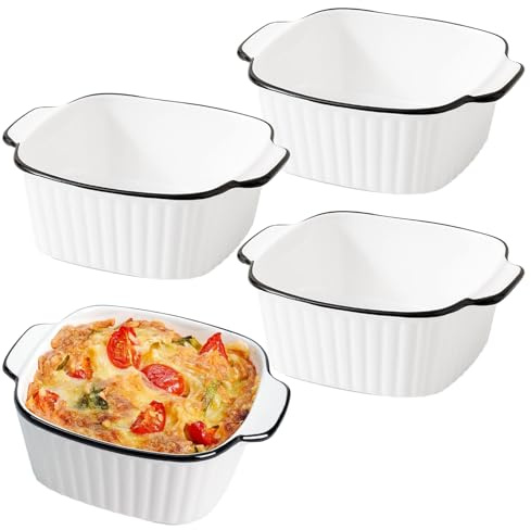 MIPIACE Lot de 4 À Gratin En Céramique 14.5*11.5*5.5 cm Multifonctions Petits Plats de Cuisson Carrés Plat Gratin Four Plat a Gratin Individuel pour Cuisson Rôtissage Allant Au Four Et Au Micro Ondes