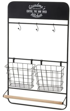 HowHomely | Organizer da parete in metallo con porta rotolo di carta, organizer da cucina con cestini, mensola da parete nero, porta rotolo da cucina, mensola da bagno