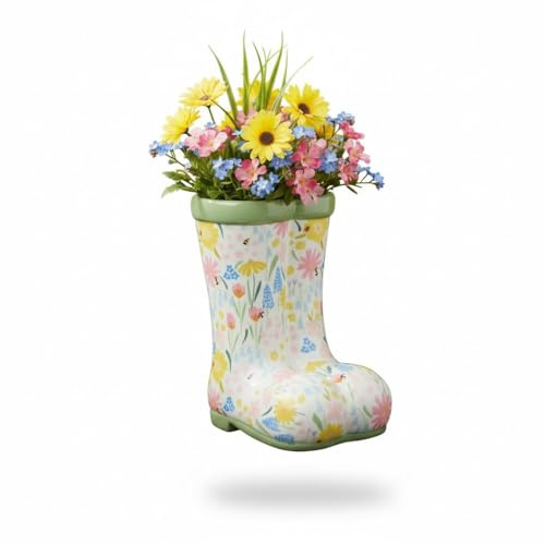 Bloomingtons Direct Ceramic Wellington Boot Planter – Decorative Wellie Plant Pot for Indoor & Outdoor Use, Rustic Garden Flower Pot for Succulents, Herbs & Small Plants