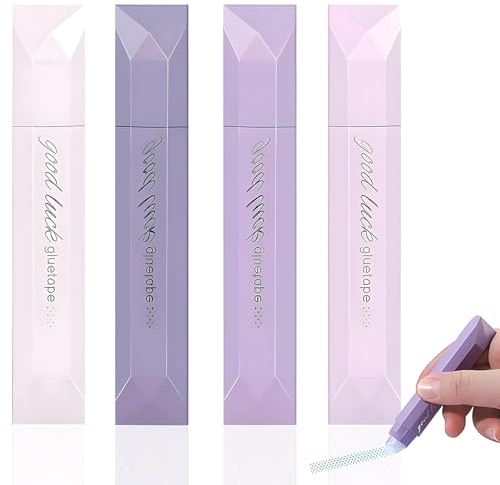 Double Sided Tape Pens, 4 Pcs Adhesive Glue Tape Rollers for Scrapbooking, Journaling & Photo Mounting, Strong No-Mess Crafting Pens for Paper, Gift Wrapping & School Office Supplies (Purple)