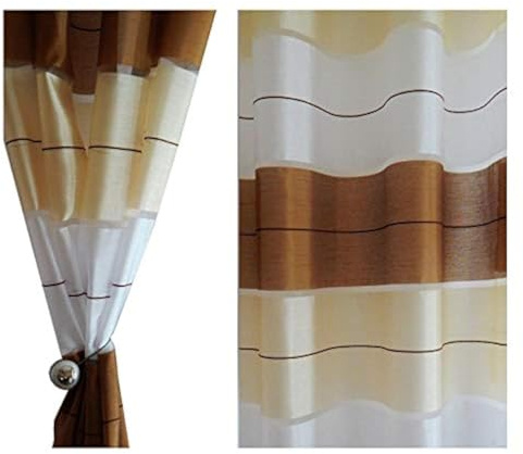 FKL DESIGN Home Deco Gardine Ösen- Vorhang - Halbtransparent Ösenvorhänge - Schlafzimmer Wohnzimmer Kinderzimmer - Vorhänge - Weich Fallende Gardinen - 2er Set 145x245 cm - Farbe Braun Gold, AGV V10