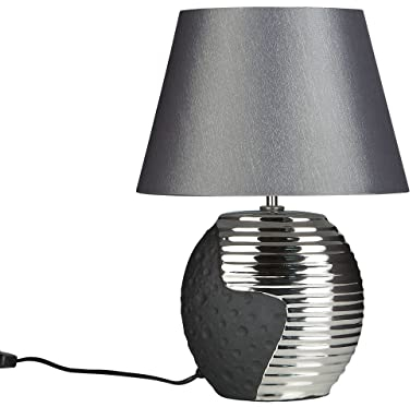 Beliani Klassische Tischlampe Porzellan/Kunstseide schwarz/silber Esla