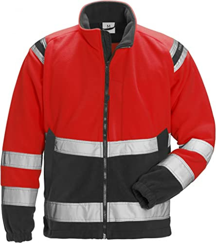 Fristads Warnschutz-Fleecejacke Winddicht Klasse 3 4041 Fe - Größe XL - Warnschutz rot/schwarz