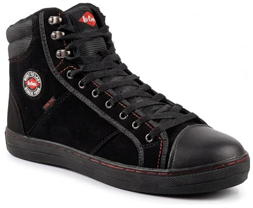 Lee Cooper Workwear Unisex Safety Shoes Baseball Style Lightweight Breathable SB SRA Standard Non-Slip 200 Joule Protective Steel Toe Cap Safety Trainers (Black, 8 UK)