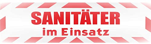 INDIGOS UG - Magnetschild Auto Sanitäter im Einsatz mit Rahmen 45 x 12 cm reflektierend - Magnetfolie LKW Truck Transporter Baustellenfahrzeug Firmenwagen - flexibel abnehmbar und