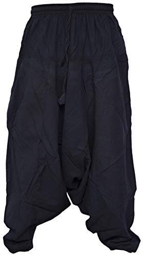 Gheri - Pantaloni harem da uomo in cotone leggero Nero Large