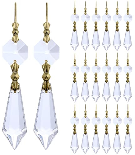 HDCRYSTALGIFTS 20 Stück 38 mm Ersatz klare Kronleuchter Eiszapfen Kristall Prismen Octogan Kristall Perlen für Lampe Dekor, Gold Fliege Verbinder