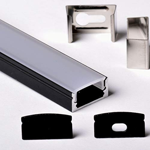 Aftertech® 3m 3m 1708 ALUMINIUMPROFIL FÜR LED STRIP STRIP RIGID BAR 3MT + ABDECKUNG (1708N SCHWARZE Abdeckung OPAQUE)
