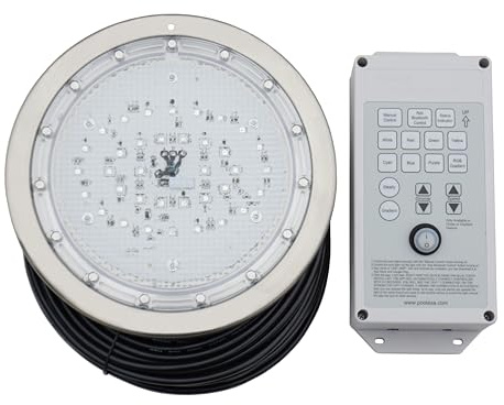 Poolexa 10 Inch LED Multicolor Inground Pool Light – Stainless Steel Housing, 50ft Cord, RGB Controller for Wet Niche