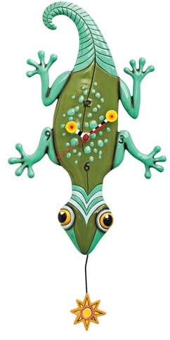 Enesco Allen Designs Sun Lizard Sculpted Pendulum Wall Clock, 21 Inch, Multicolor