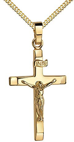 Gold Kreuz-Anhänger Kruzifix Jesus Christus Kettenanhänger 585 Gold 14 Karat 14K. Mit Halskette Länge wählbar.