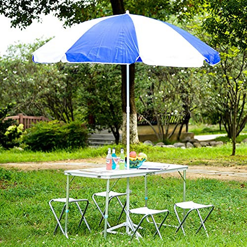 ACXZ Ombrellone da Spiaggia Leggero da 200 cm, ombrellone da Esterno, Regolabile in Altezza, 8 Stecche (Blu e Bianco)
