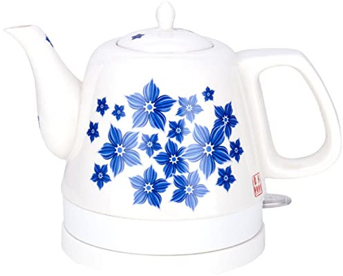 Bouilloire Électrique en Céramique 1.2L Bouilloire Électrique en Sans Fil 1000W Bouilloire de Chauffage Rapide, Auto-Arrêt Protection Anti-Ébullition à Sec avec Sans BPA, Design Vintage Rétro (A)