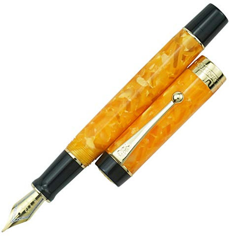 Jinhao 100 Centennial Orange Marble Resin Fountain Pen, Iridium Fine Nib Gold Trim Office Writing Pen