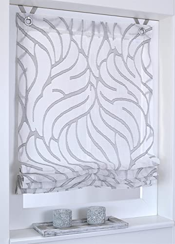Lichtdurchlässiges Raffrollo Ösenrollo Lina Taupe. Modernes Scherli Dessin Natur/Leinen Struktur. Raffgardine mit Hakenaufhängung, incl. Fensterhaken. (BxH 60 x 135 cm)