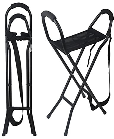 BIHOME Faltbarer Gehstocksitz für ältere Menschen, tragbarer, leichter Gehstock, mit Sitz, 4 Beinen, stabiler Reise-Gehstock für Eltern, Geschenk, Schwarz, 90 cm