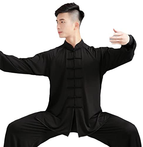 ZEDDG Tai Chi Anzug Damen Herren Chinesische Kung Fu Kleidung Wing Chun Kleidung Zen Meditation Uniform Kampfsport Kleidung Yoga Anzug,Black-L