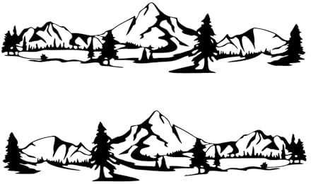 Autosticker Mountains 2er Set, 150 x 36 cm - Berglandschaft Schwarz, Autoaufkleber Tuning, Auto Sticker Gadget für Wohnmobil Camper Wohnwagen Van, Outdoor, wetterfestes Deko Zubehör, tradercat
