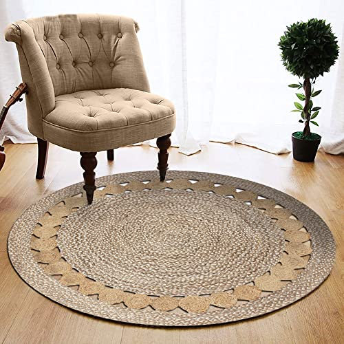 CASAVANI Natürliche Jute Handgeflochtener Teppich Benutzerdefinierte Größe Jute Flickenteppiche für Heimdekoration Teppich Rund Jute-Teppich für 210 x 210 cm (7 x 7 Fuß im Quadrat)