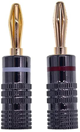 fuchswerk 2x Bananenstecker Lautsprecher 1 Paar - 24K Vergoldet Schraubbar - Lautsprecherkabel 0,75mm bis 4mm - HiFi AV Receiver Audiokabel Stecker Federstecker Lamellenstecker | schwarz