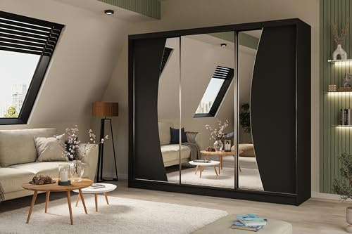ALTDECOR Schwebetürenschrank mit Spiegel VOXI - 240x216 | Garderobenschrank mit viel Stauraum, Vielseitiger, Schrank, Kleiderschrank