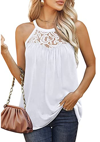 RPAEOY Débardeur Femme Tank Top Tops sans Manche Col Halter Dentelle Haut Chic Élégant Ample Coton Vêtement Été Décontracté Casual Mode Tendance