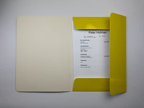 Original BIGO | 10 Stück LUX Sammelmappe Aus Karton glänzend gelb | Einschlagmappe Mit Gummi | Mappe Mit Gummiband Für Din A4 | 4 Klappen | mit Papiermaß 450g/m2 | Schnellhefter Bunt Sortiert