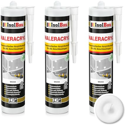 Isolbau Maleracryl Lot de 3 cartouches de mastic acrylique plastoélastique 300 ml Blanc Pour colmater les joints en intérieur et en extérieur