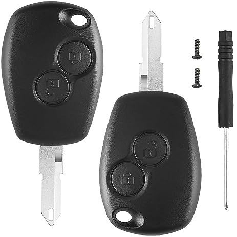 2er-Pack Autoschlüsselhülle für Dacia Duster Logan Lodgy Sandero – 2-Tasten-Fernbedienung mit Rillenklinge und Batteriefach – langlebiger Schutz für Ihren Autoschlüssel – Autoschlüsselhülle