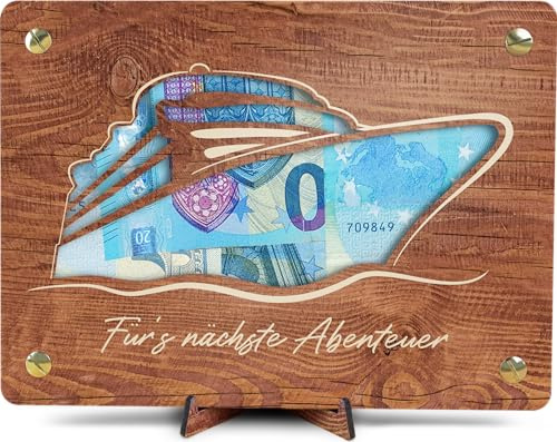 Generisch Urlaubskasse Geschenk - XL Geldgeschenk aus Holz inkl. Ständer | Reise Geschenk, Urlaubskasse, Geldgeschenk Reisekasse, Kreuzfahrtschiff